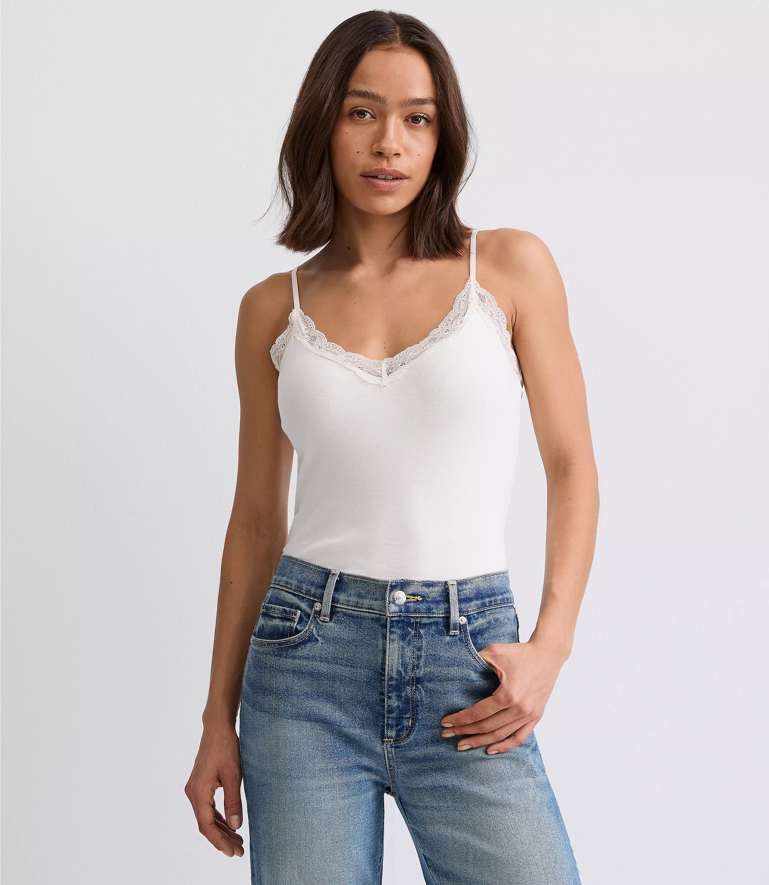 Lace Trim Ribbed Cami | LOFT