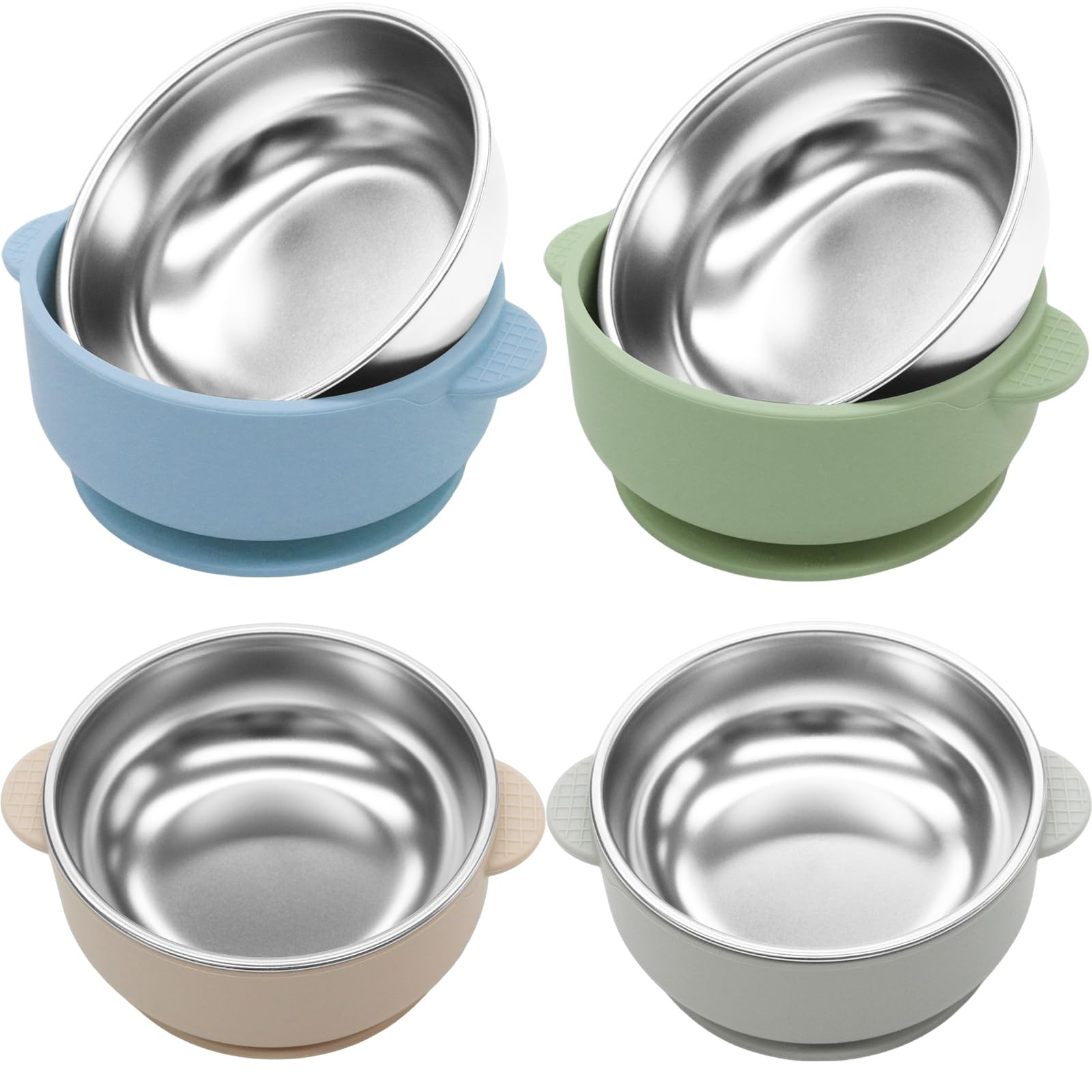 4 Pack Stainless Steel Baby Bowls with Suction, 2-in-1 SUS304 Toddlers Bowl & Removable Silicone ... | Amazon (US)