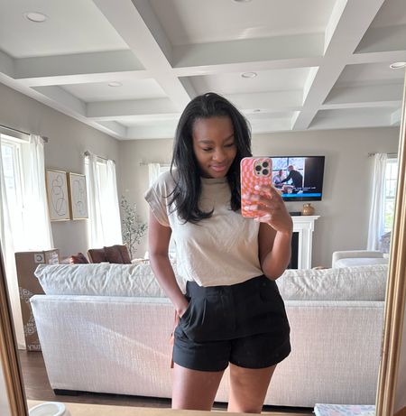 Todays #wfh outfit 🤓💻

Work from home outfit, casual work outfit, shorts work outfit, black shorts, black tailored shorts, shorts outfit, black spring outfit, tan shirt 

#LTKFind