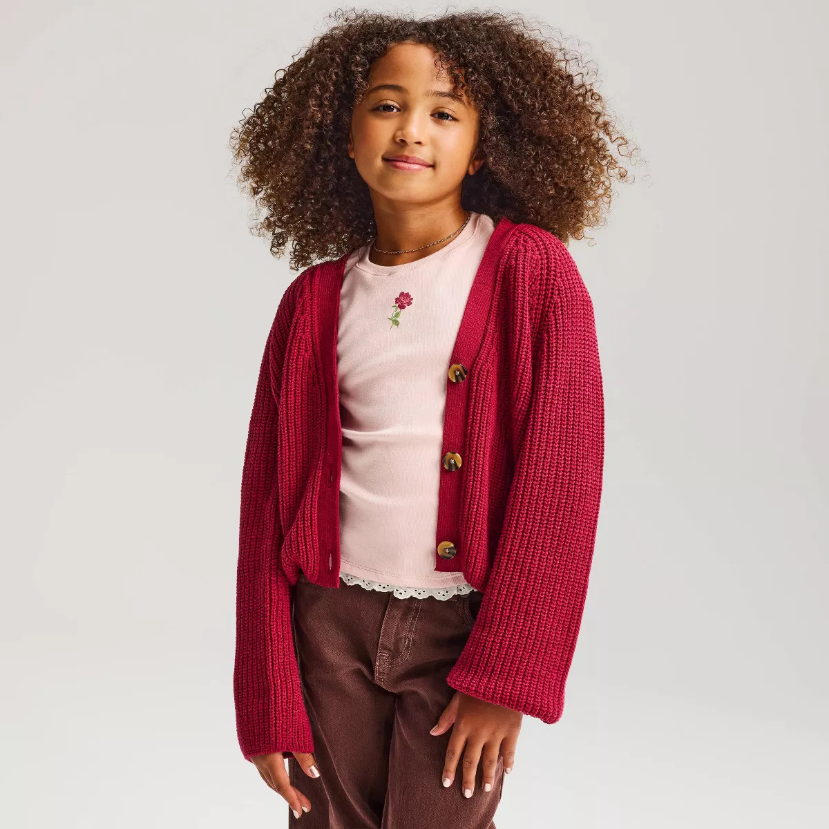 Girls' Button-Front Cardigan Sweater - Cat & Jack™ Camel XS | Target