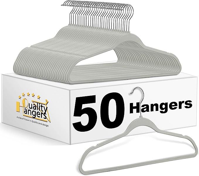 Quality Hangers Clothes Hangers 50 Pack - Non-Velvet Plastic Hangers for Clothes -Heavy Duty Coat... | Amazon (US)