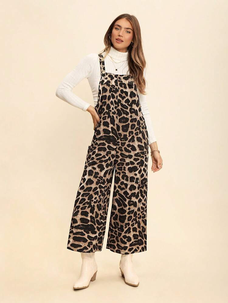 Coeurva Women's Casual Leopard Print Pocket Loose Jumpsuit Cheetah Print | | SHEIN