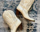 Vintage Acme Gold Metal Toe Heeled Cowboy Boots Size 7.5 - Etsy | Etsy (US)