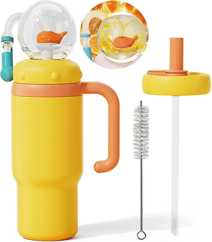 Insulated Whale Fountain Cup, 24 oz Stainless Steel Travel Mug with Handle, Leak-Proof Straw Cup,... | Amazon (US)