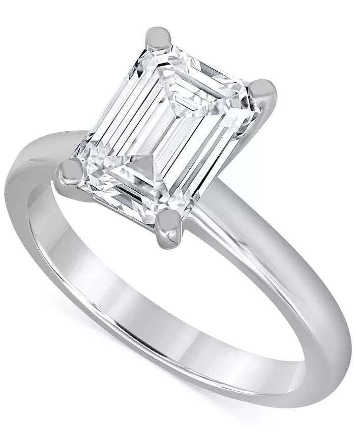 Certified Lab Grown Diamond Emerald-Cut Solitaire Engagement Ring (4 ct. t.w.) in 14k Gold | Macy's