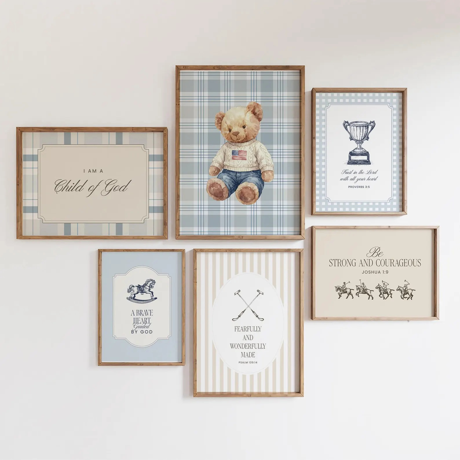Blue Vintage Christian Teddy Bear Prints, Bible Verse Gallery Art, Digital Download, Boys Nursery | Etsy (US)