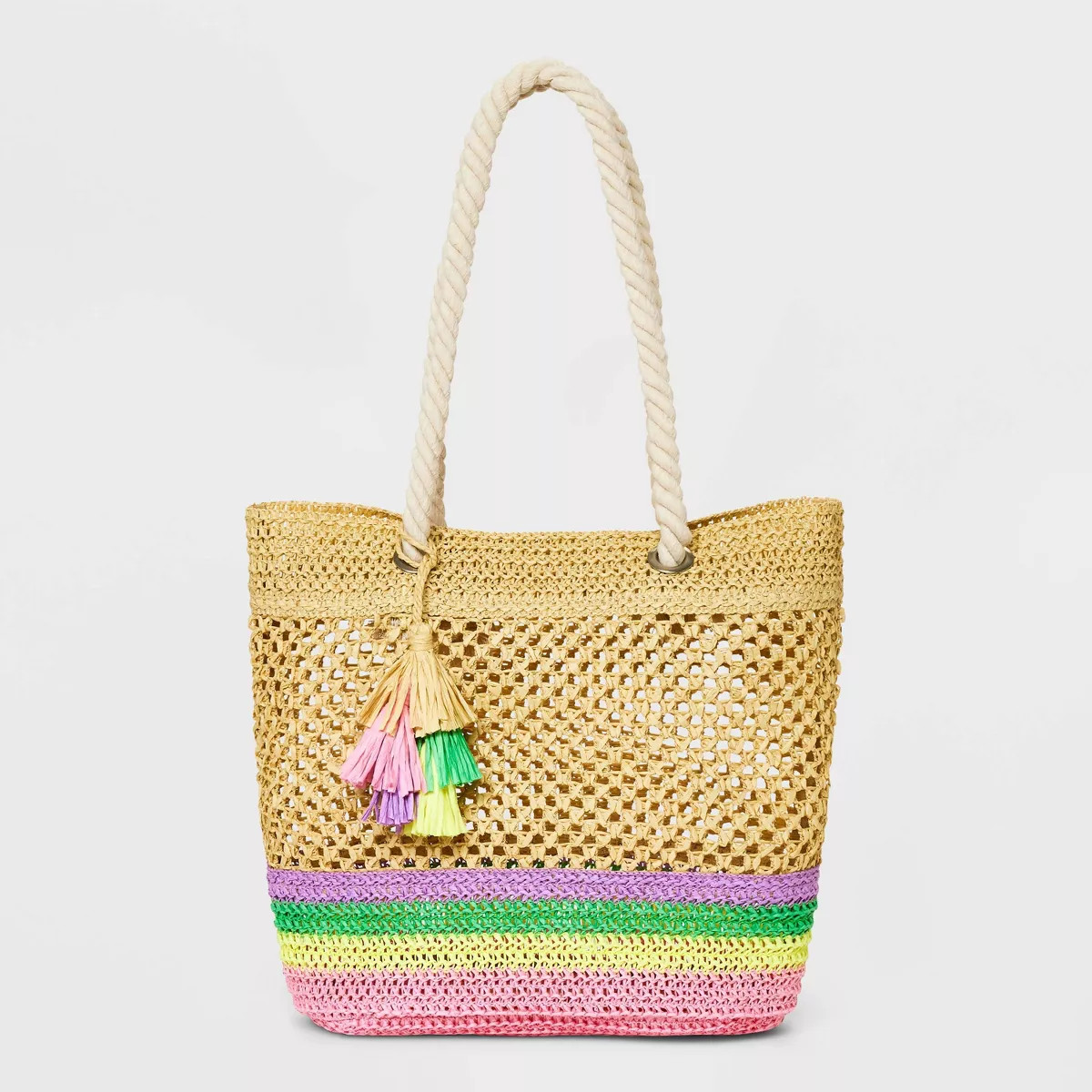 Girls' Paper Striped Straw Tote Bag - art class™ Beige | Target