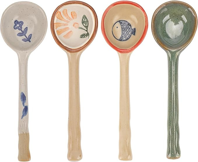 Amazon.com: JANKOW 4 Pack Japanese Ceramic Soup Spoons, Slightly Larger Long Handle Design, Hand-... | Amazon (US)