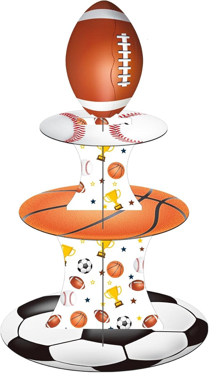 Sports Ball Party Cupcake Stand Sports Birthday Party Decorations 3 Tier Football Basketball Cupc... | Amazon (US)