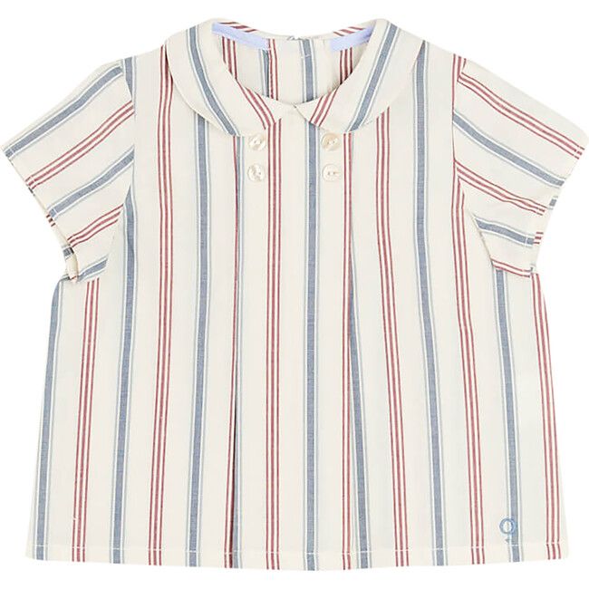 Striped Polo Collar Short Sleeve Shirt, Red | Maisonette