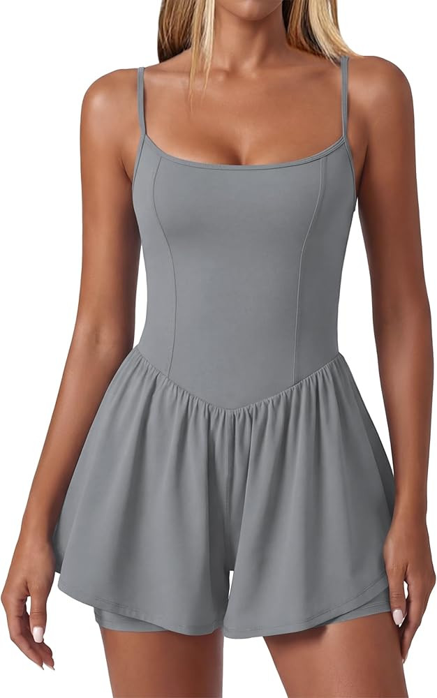 Ekouaer Womens Summer Sleeveless Workout Rompers Athletic Jumpsuit Double Lined Shorts One Piece ... | Amazon (US)