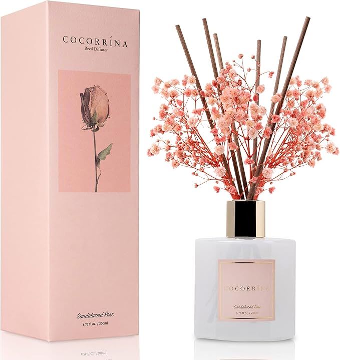Cocorrína Premium Reed Diffuser Set with Preserved Baby's Breath & Cotton Stick Sandalwood Rose ... | Amazon (US)