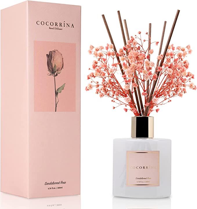 Cocorrína Premium Reed Diffuser Set with Preserved Baby's Breath & Cotton Stick Sandalwood Rose ... | Amazon (US)