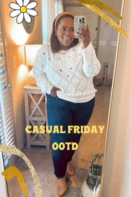 Whew 😮‍💨 we made it through the solar eclipse and another work week! Here is my casual Friday OOTD! Love this sweater from LOFT!!! Wearing the XXL. 

#LTKfindsunder100 #LTKmidsize #LTKstyletip