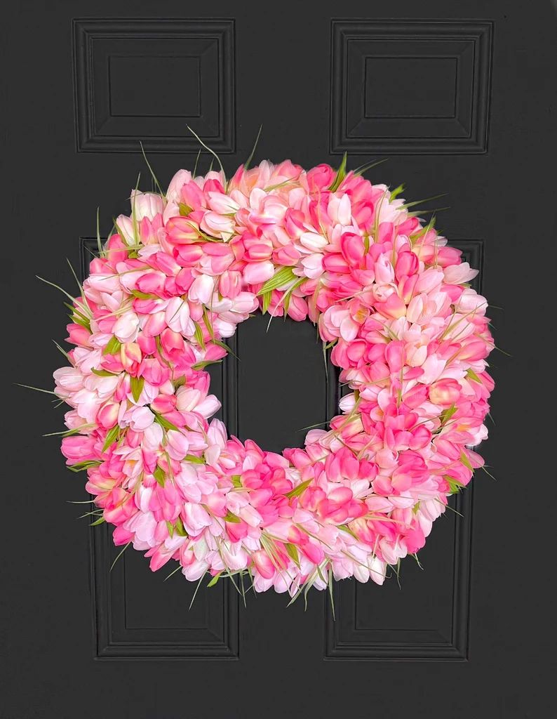 Tulip Wreath, Large Front Door Wreath, Summer Wreath, Pink Tulip Wreath, Pink Wreath, XL Wreath, ... | Etsy (US)