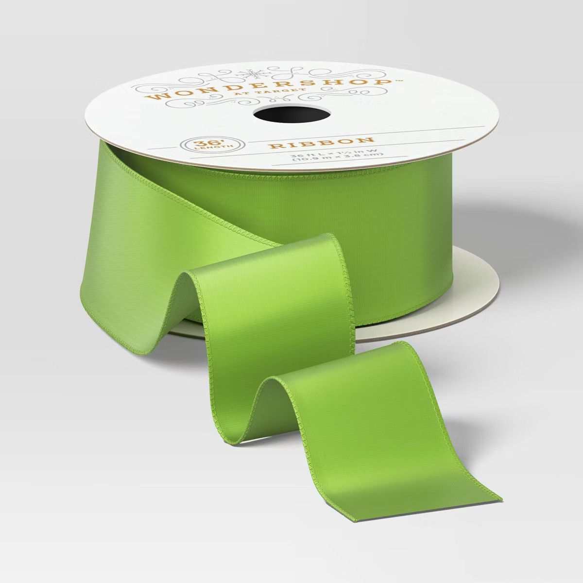 1.5" Satin Fabric Christmas Ribbon 36' Green - Wondershop™ | Target