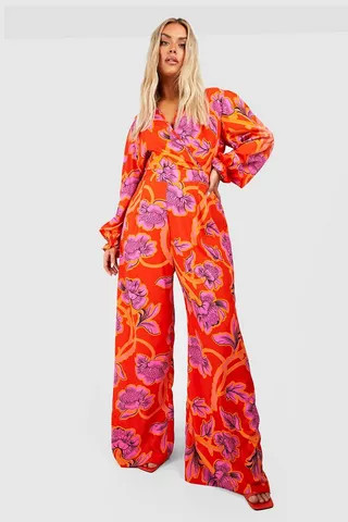Plus Gathered Sleeve Wide Leg Jumpsuit | boohoo (US & Canada)