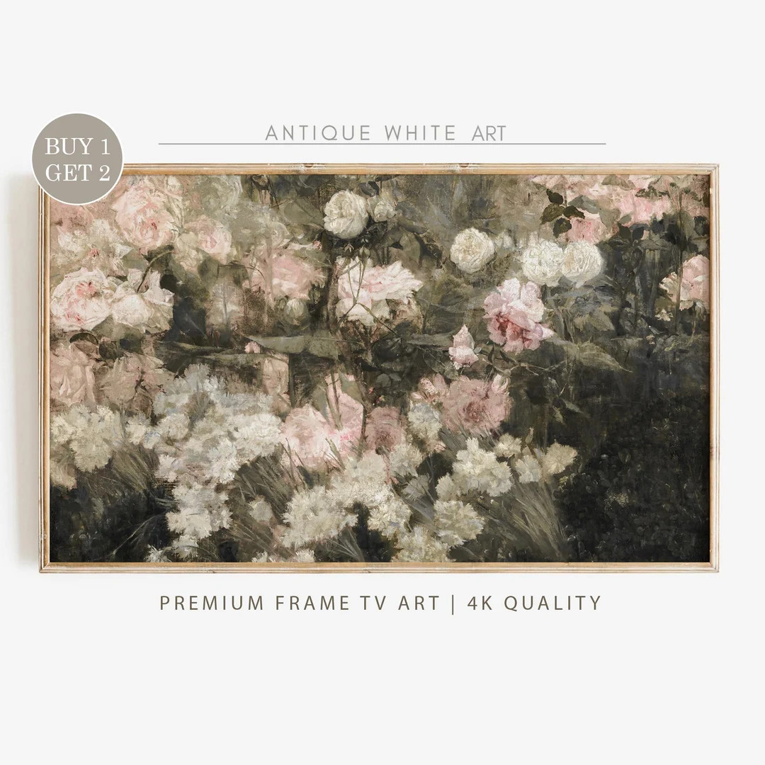 Samsung Frame TV Art, Muted Roses Painting, Vintage Soft Flower TV Art, Digital Download Frame TV... | Etsy (US)