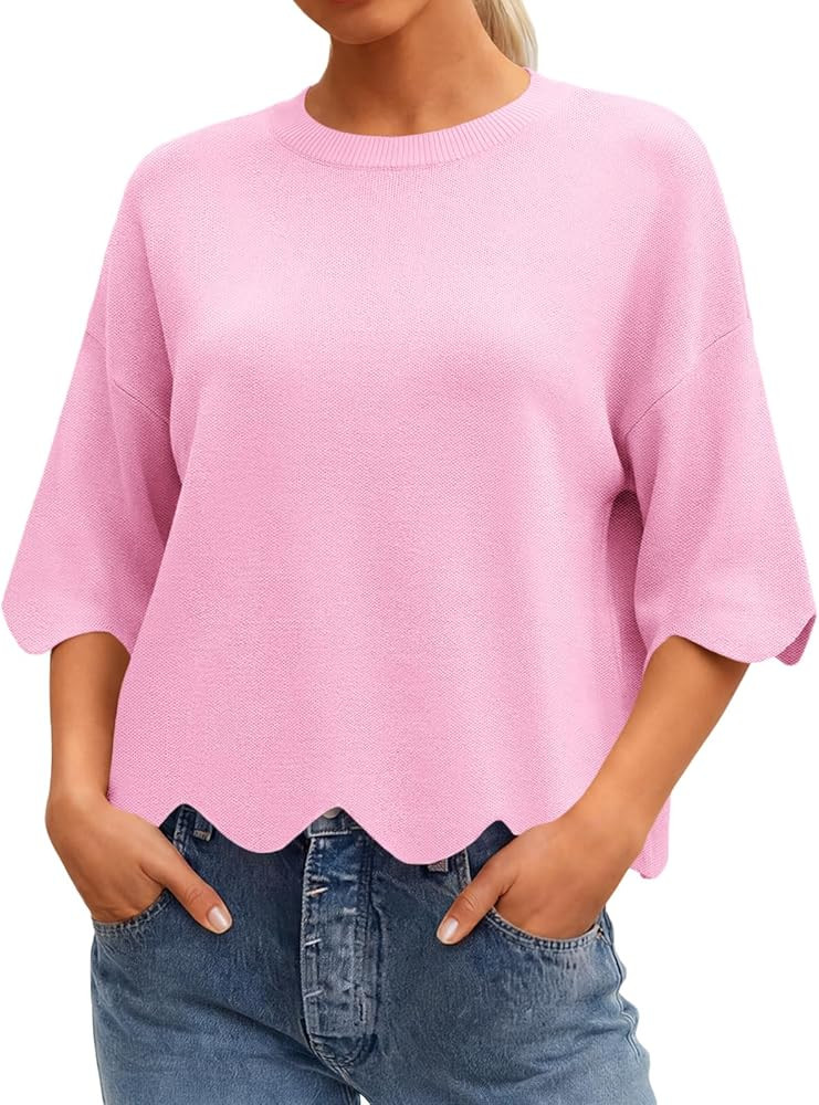 Tankaneo Womens Short Sleeve Sweater Summer Casual Oversized Cropped Sweaters Lightweight Crewnec... | Amazon (US)