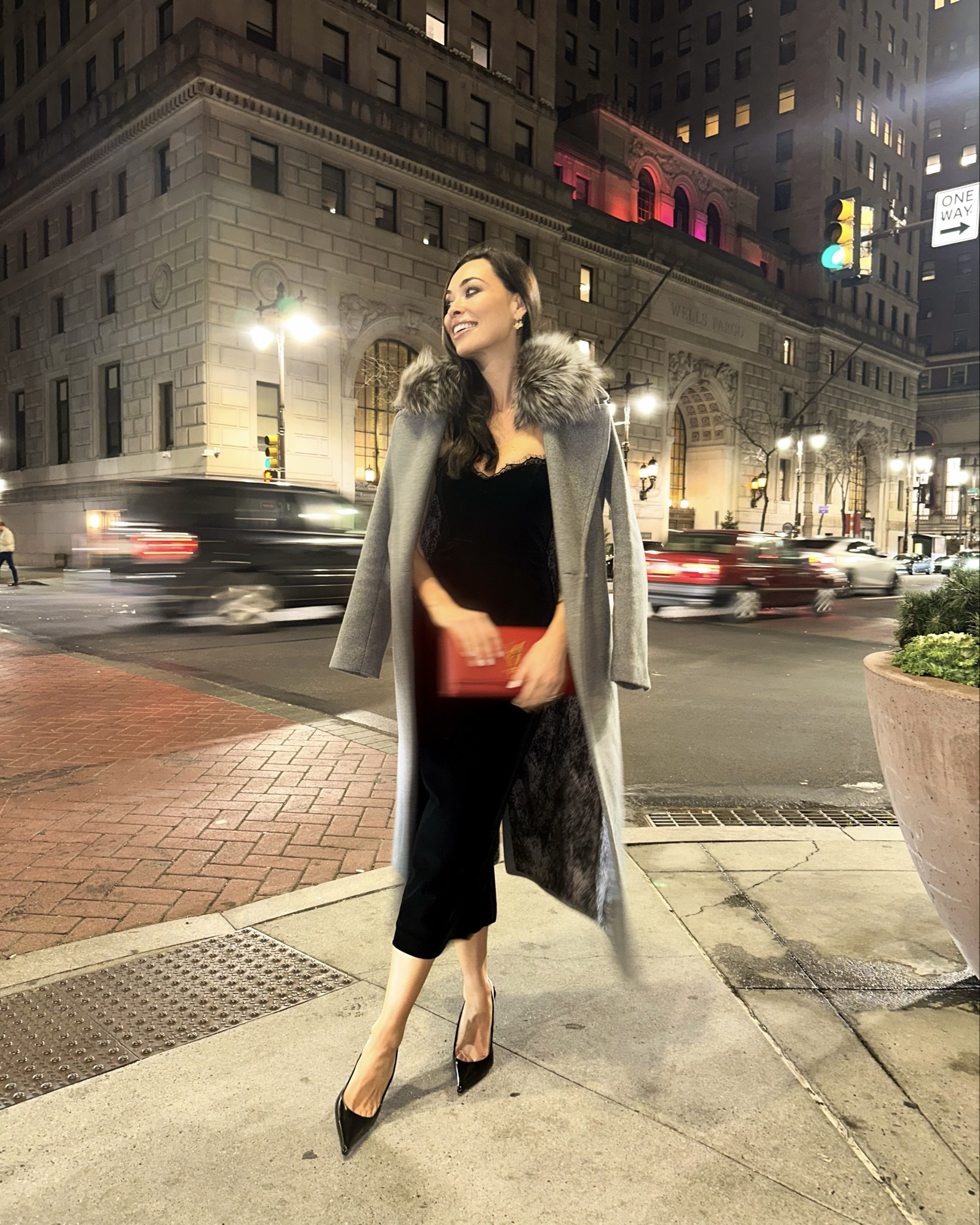 Rehearsal dinner guest dress, winter wedding guest dress, velvet dress, holiday outfit, black tie, cocktail party, coat with fur collar. 

#LTKParties #LTKWedding #LTKHoliday