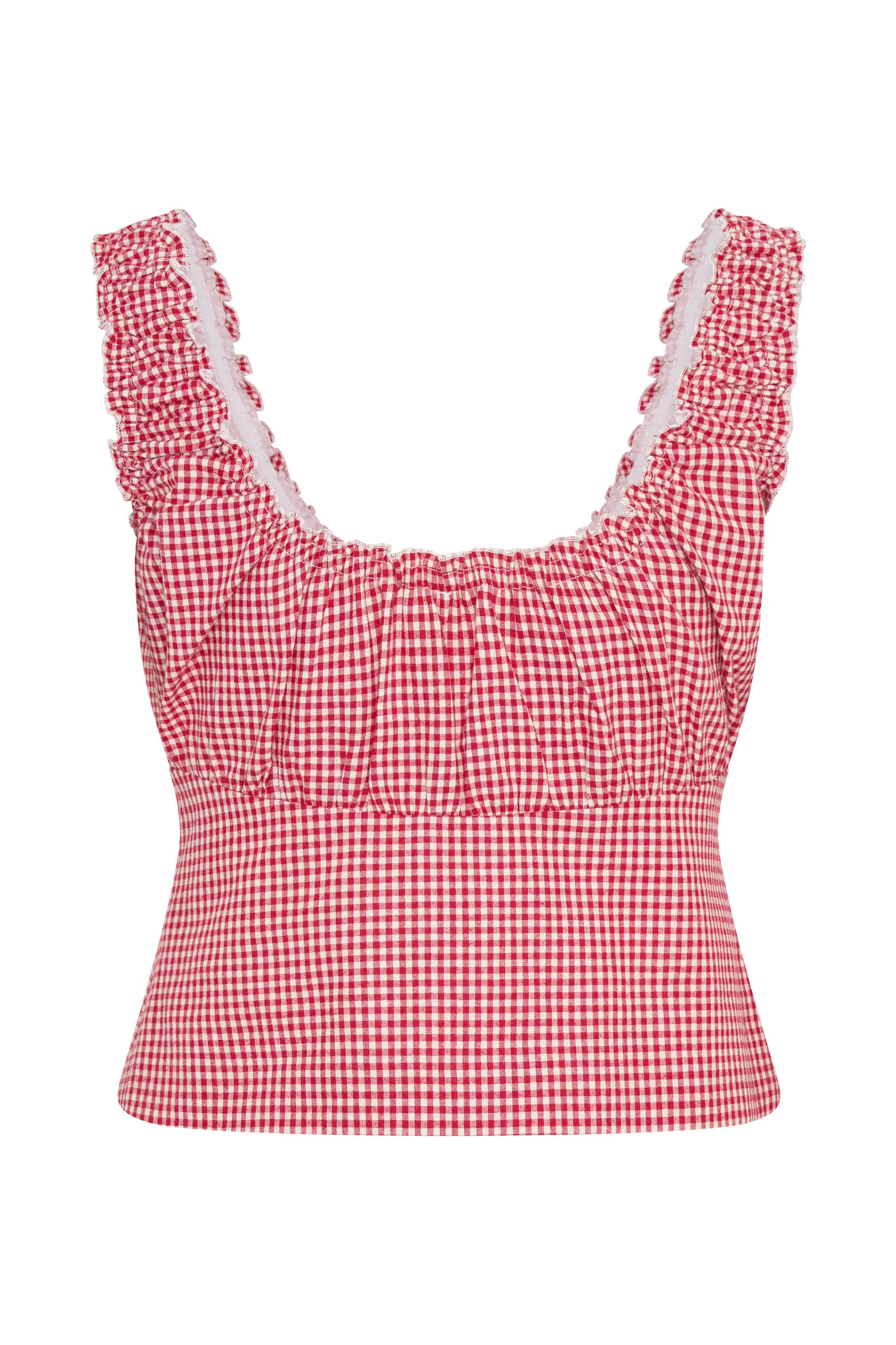 Ines Sleeveless Ruched Top - Red Gingham | MESHKI US