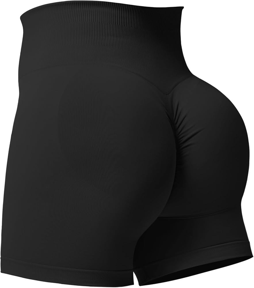 QOQ Women Scrunch Butt Lift Workout Shorts Seamless High Waist Ruched Booty Yoga Biker Shorts Bla... | Amazon (US)