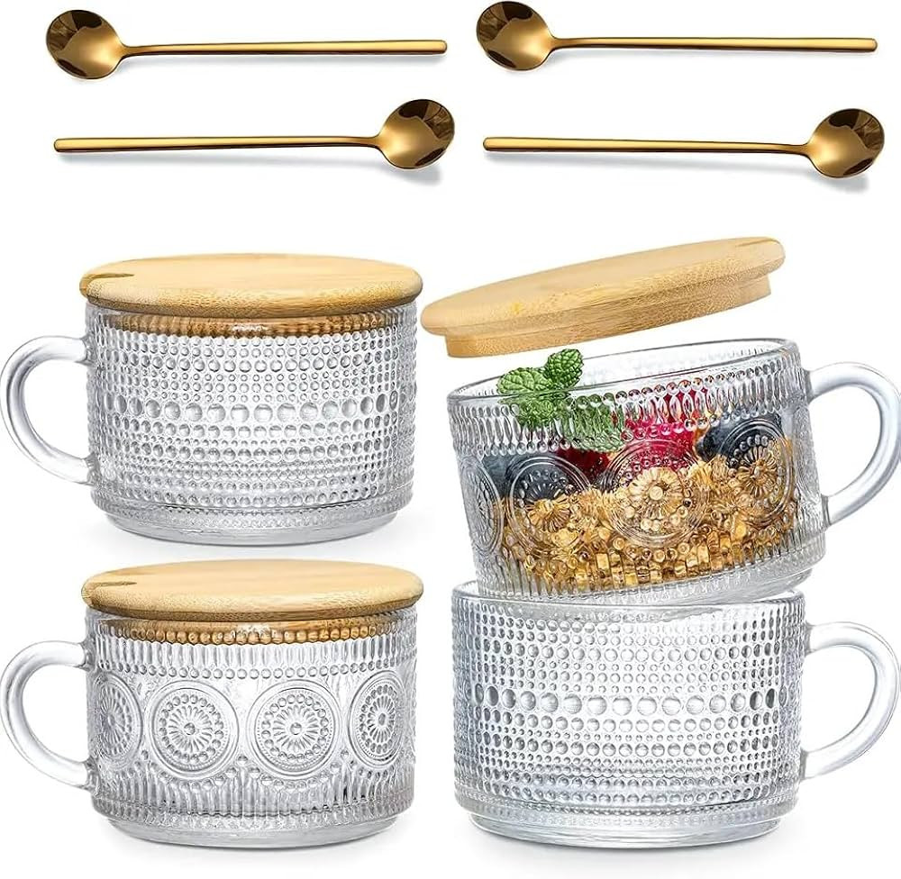SECURE E COMMERCE Classic Retro Vintage Style Embossed Coffee Mugs 4 w/Bamboo Lids and Golden Sta... | Amazon (US)