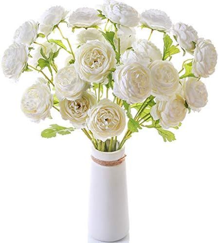 JOEJISN 6 Pcs 18 Heads Artificial Peony Silk Flowers Bouquets Long Stem Fake Peony Flowers Arrangeme | Amazon (US)