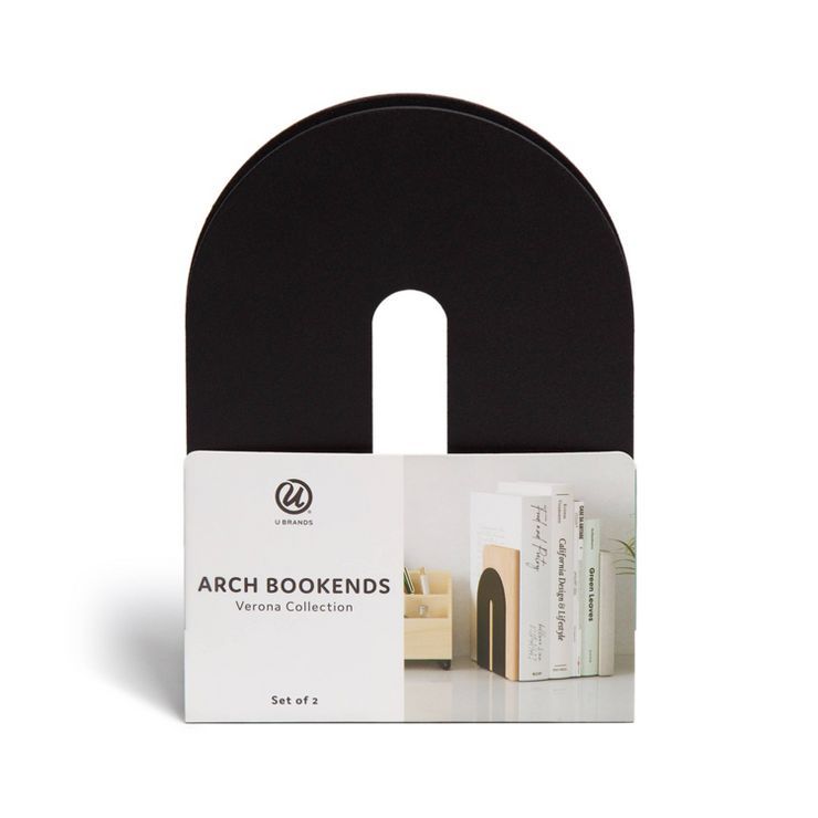 U Brands 2pk Verona Bent Metal Arch Bookends - Black | Target