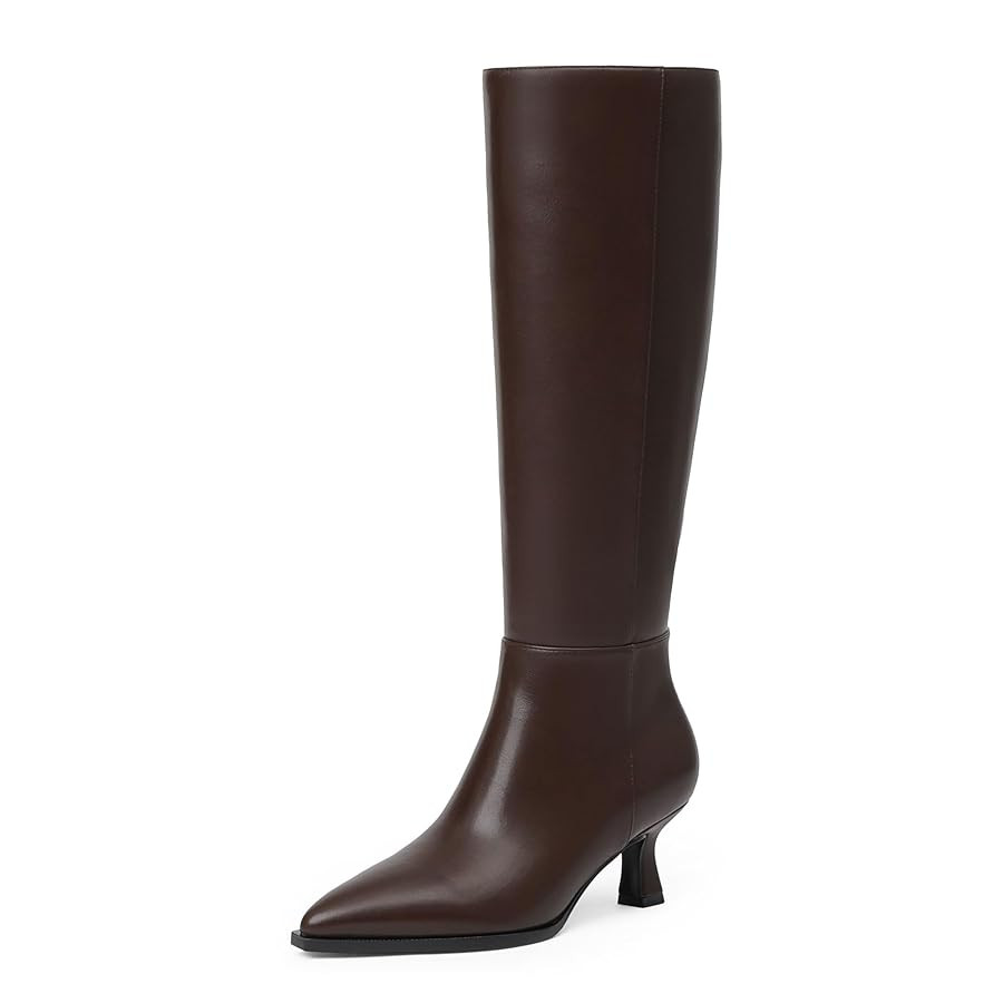 Modatope Knee High Boots Kitten Low Heel Faux Leather Pointed Toe Side Zipper Fall Long Tall Boot... | Amazon (US)