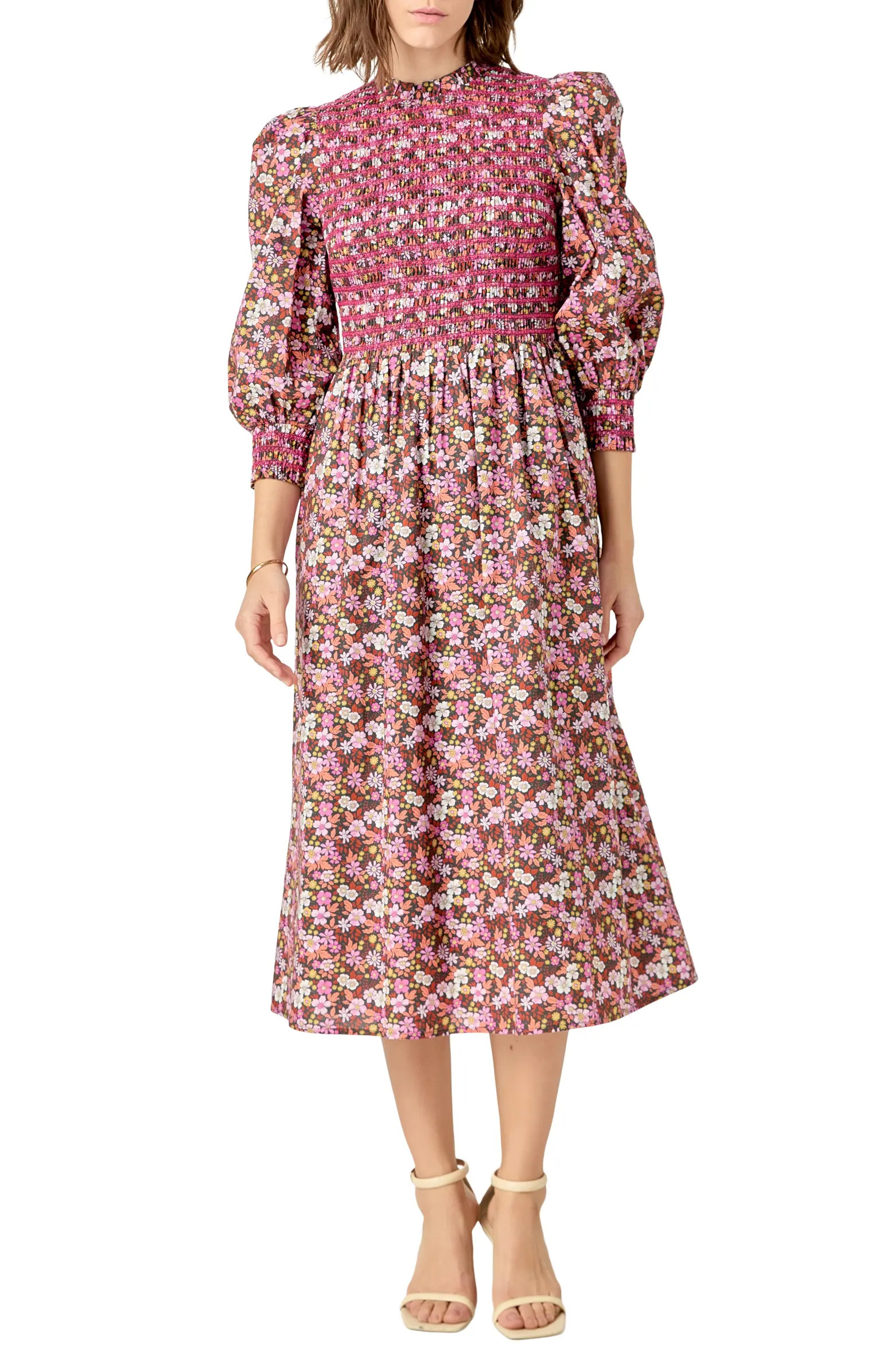 English Factory Floral Smock Bodice Midi Dress | Nordstrom | Nordstrom