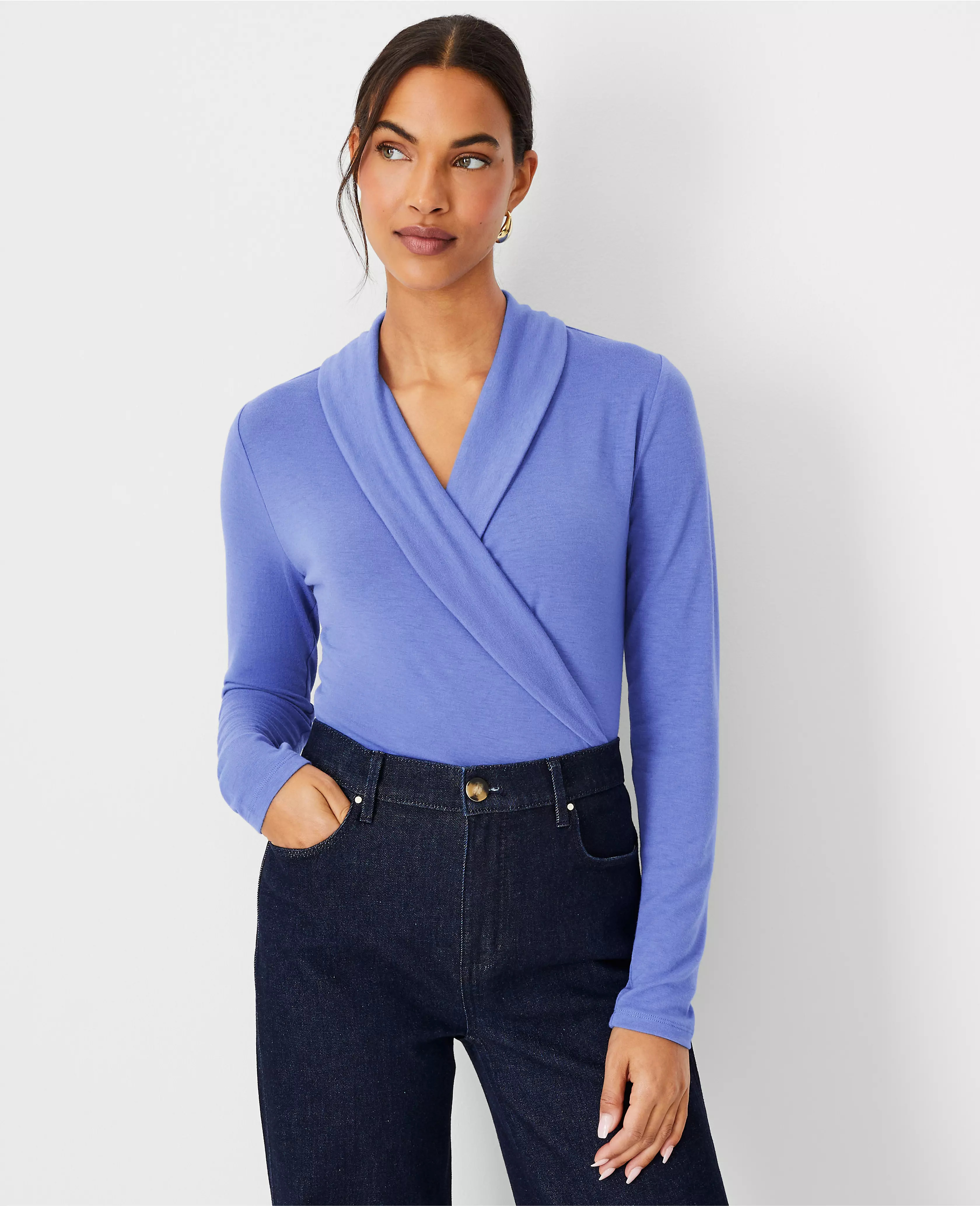 Petite Shawl Collar Wrap Top | Ann Taylor (US)
