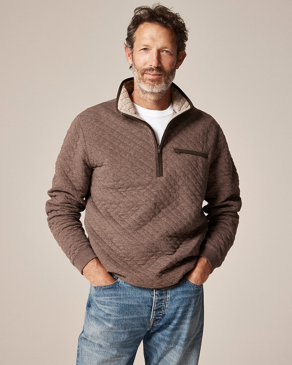 Quilted quarter-zip pullover | J. Crew US