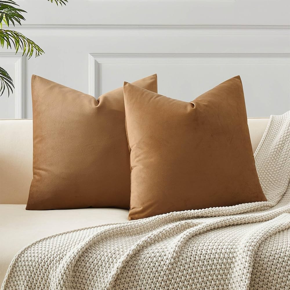 JUSPURBET Light Brown Throw Pillow Covers 18x18 inch Set of 2 Decorative Velvet Pillow Covers for... | Amazon (US)