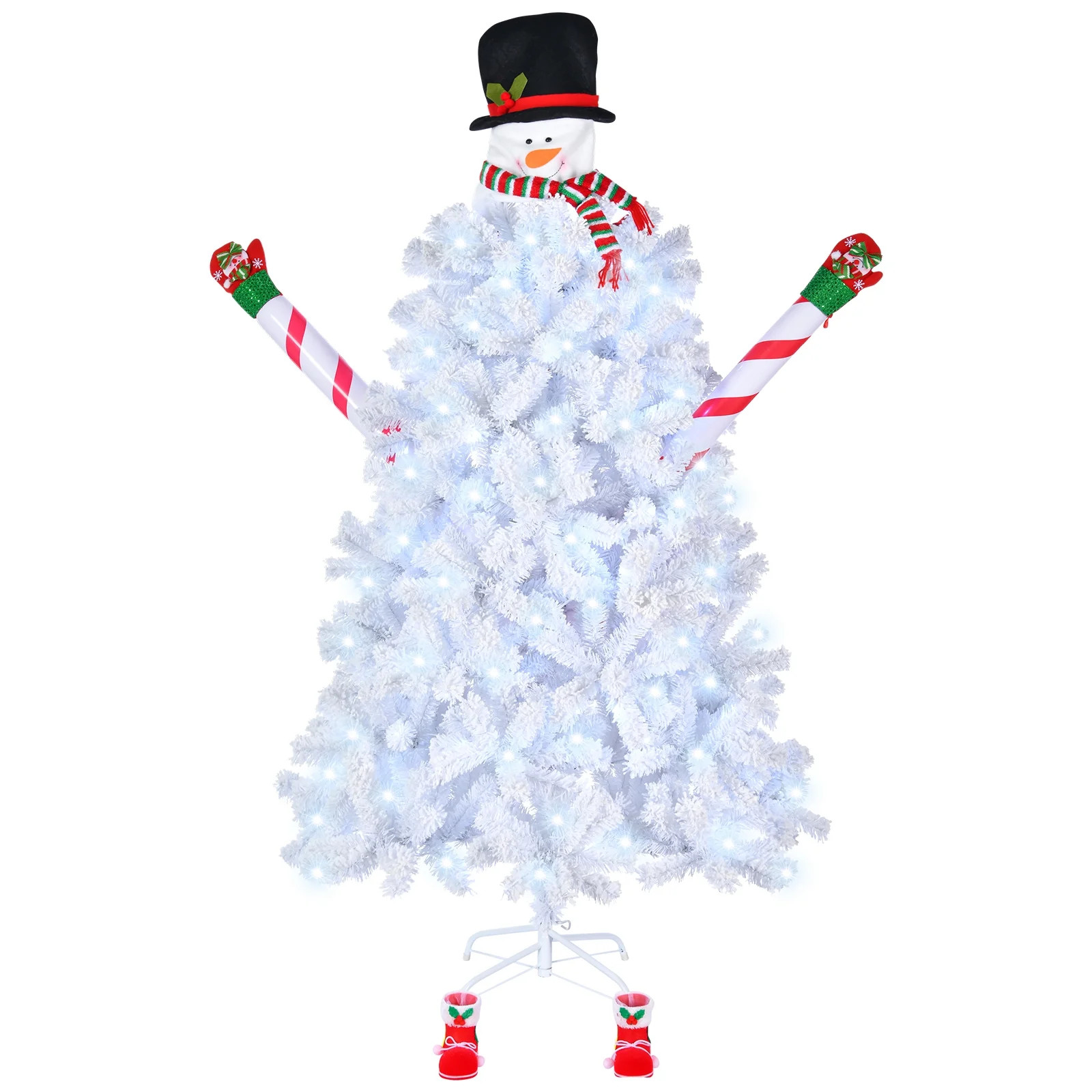 6.5ft White Snowman Shape Artificial Christmas Tree with 700 Branches, 140 Lights & 8 Modes | Walmart (US)
