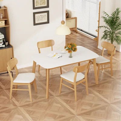 5-Piece Dining Table Set With One Solid Wood Frame Table And 4 Upholstered Solid Wood Chairs For Dining Room | Wayfair North America