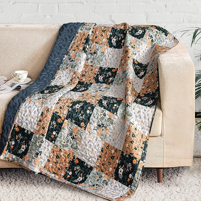 Exclusivo Mezcla 50"x 60" Quilted Throw Blanket- Microfiber Quilt Throw with Boho Patchwork Patte... | Amazon (US)