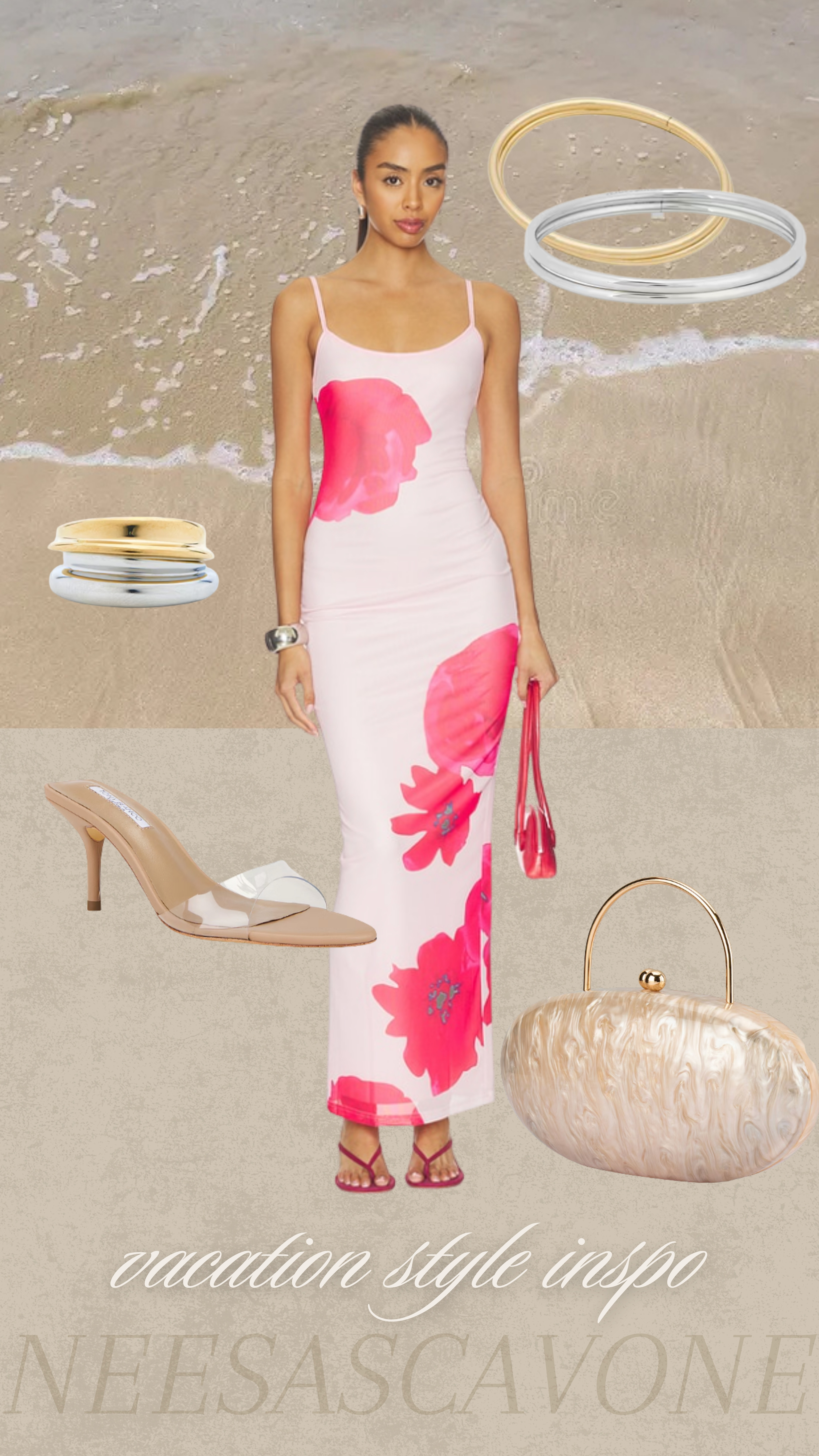 Vacation outfit inspo 🌺 This pink floral maxi dress is giving effortless resort elegance! Paired with clear heels, a pearl clutch, and mixed metal jewelry for the perfect summer vacation, wedding guest, or tropical dinner look. Save this outfit for your next getaway! ✨#VacationOutfit #VacationStyle #ResortWear #ResortStyle #SummerStyle #PinkDress #FloralDress #MaxiDress #WeddingGuestDress #BeachVacation #VacationFashion #TropicalStyle #DateNightOutfit #SummerOutfit #ElegantStyle #NeutralAccessories #ClearHeels #VacationLooks #LTKStyle #LTKFashion #LTKFinds #StyleInspiration #WhatToWear #OutfitIdeas #TravelStyle 

 #LTKSeasonal #LTKBeauty #LTKTravel