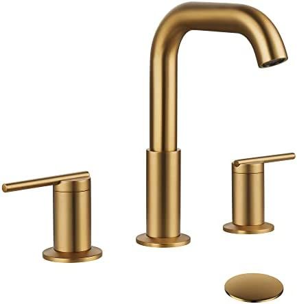 Hideno Brushed Gold Bathroom Faucet , 2 Handle 8 inch Deck Mounted Widespread Vessel Sink Faucet ... | Amazon (US)