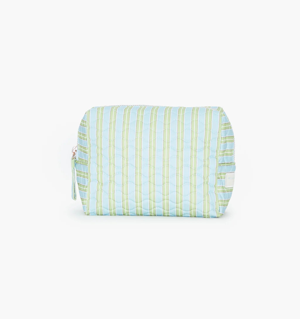 The Mini Quilted Cosmetic Bag - Blue/Green Stripe | Hill House Home US