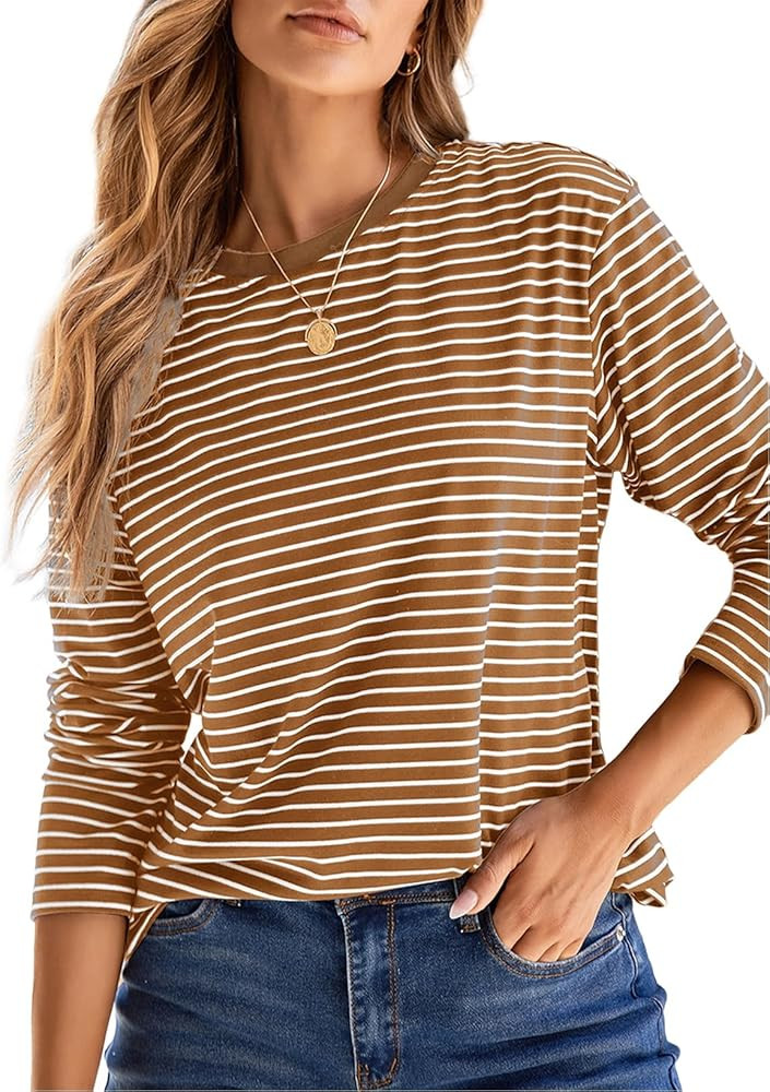 Dokotoo Women's Casual Striped Long Sleeve Tops Crew Neck Knit Basic T Shirts | Amazon (US)