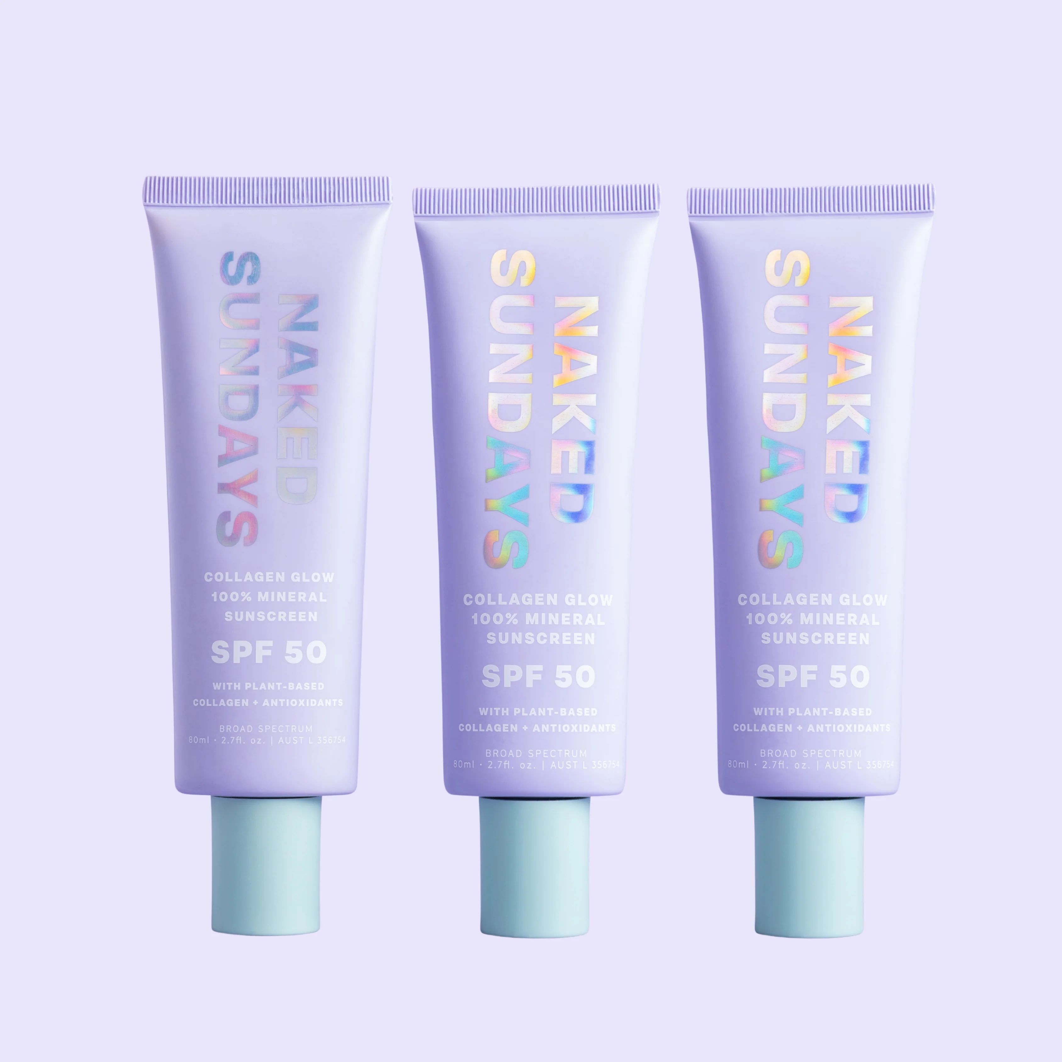 SPF50+ 100% Mineral Glow Lotion Jumbo 80ml TRIO | Naked Sundays (US)