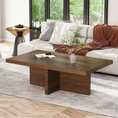Modern Rectangle Wood Coffee Table Cocktail Table Distressed Finish-Homary | Homary