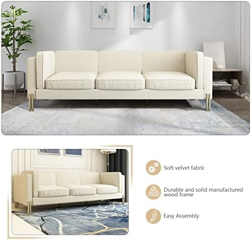 HOMMOO 94" W 3 Seat Couch Mid Century Velvet Sofa with Metal Gold Legs Chesterfield with Removable C | Amazon (US)