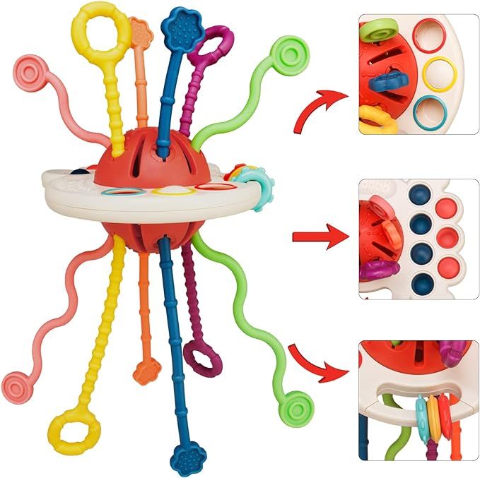 Montessori Toys for 1+ Year Old, Food Grade Silicone Pull String Activitys, Developmental Pulling... | Amazon (US)