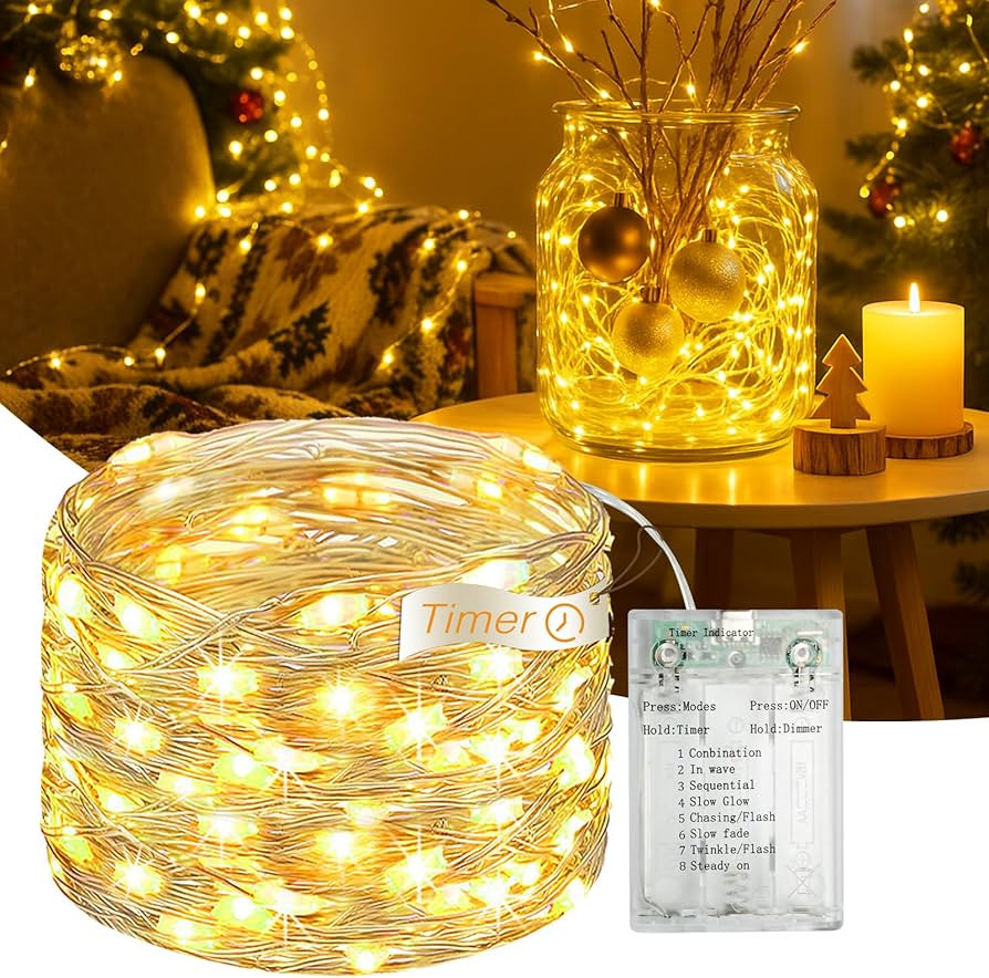 16FT 50 LED Fairy Lights Battery Operated with Timer, 8 Modes USB Mini Twinkle Light, Small Strin... | Amazon (US)
