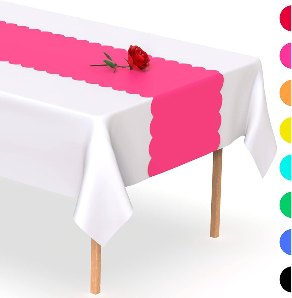 Hot Pink Plastic Disposable Table Runner. 5 Pack 14 x 108 inch. Scallop Table Runner Adds A Pop o... | Amazon (US)