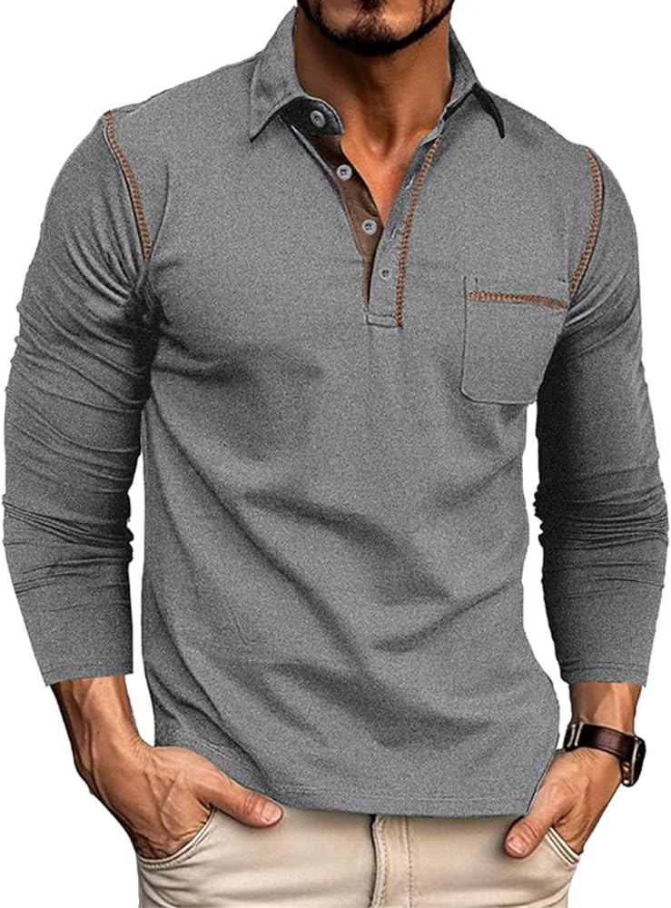 Men's Casual Polo Shirts Classic Long Sleeve Basic Button T-Shirt Lightweight Cotton Golf Tops wi... | Amazon (US)