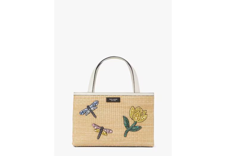 Sam Icon Dragonfly Embellished Straw Small Tote | Kate Spade (US)