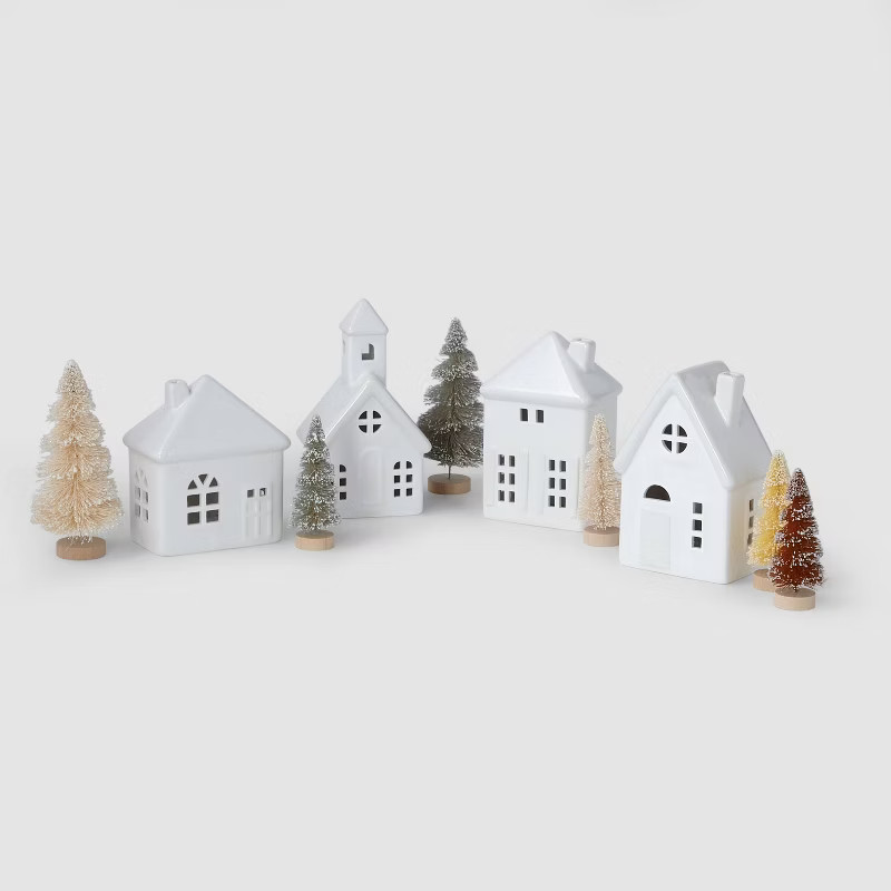 10pc Battery Operated Decorative Ceramic Village Kit White with Neutral Trees - Wondershop™ | Target